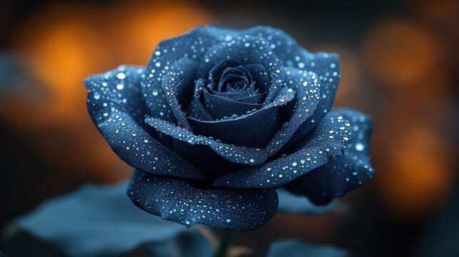 Stunning dark blue rose with dew drops