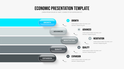 Product Proposal 5 Option Infographic Slide Design. Investor Portfolio Presentation Template Vector Illustration. Marketing Growth Five Element Diagram Slideshow Layout.
