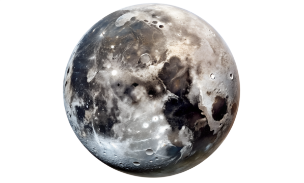 The moon, earths natural satellite, showing its cratered surface isolated on transparent background