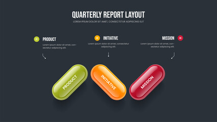 Enterprise Planning Slide Design Vector Illustration. Creative Showcase 3 Step Diagram Slideshow Layout. Professional Innovation Three Option Infographic Frame Template.