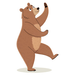Bear in Tree Pose with One Paw Up, Focused Look, Simple Clean Style, White Background, No Shadow