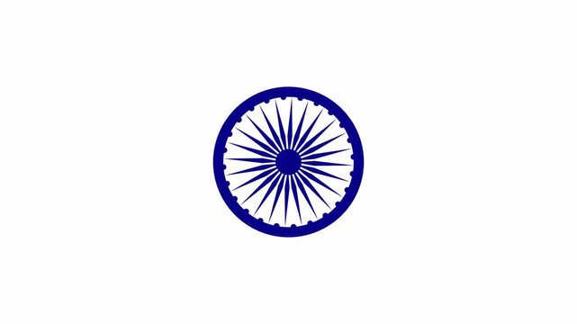 Indian Flag Ashoka Chakra Zoom In Animation on White Background. Ashoka Chakra. Wheel of Law Symbol. 4K