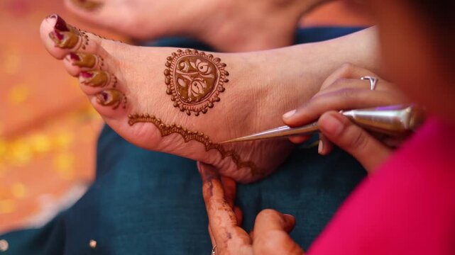 Joyful Indian Wedding Mehendi Ceremony with Traditional Henna and Festive Celebrations