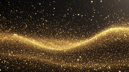 Magic gold glitter dust and star light wave
