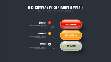 Service Showcase Three Element Infographic Slide Template. Creative Growth Frame Layout Vector Illustration. Professional Solution 3 Option Diagram Slideshow Design.