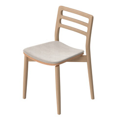 Modern Scandinavian Wooden Dining Chair, Padded Seat, Light Wood Frame, Angled Front View 3D Render