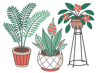 House plants in pots vector illustration collection for indoor gardening and home decor ideas concept design