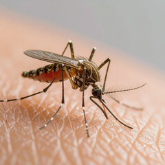 Close-up of a Mosquito Spreading Disease in Summer