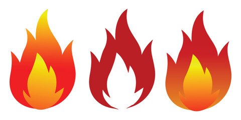 Collection of hand drawn fire flames with crayon, pastel, chalk or pencil texture. Grunge elements in sketch style. Yellow vector illustration isolated on a white background