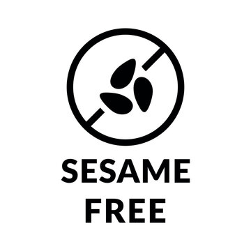 Sesame Free Vector Flat Icon Design on White Background. Food Allergen Free in Circle Prohibition Sign. Organic No Sesome Free Label with No Peanut for Web, Packaging.	