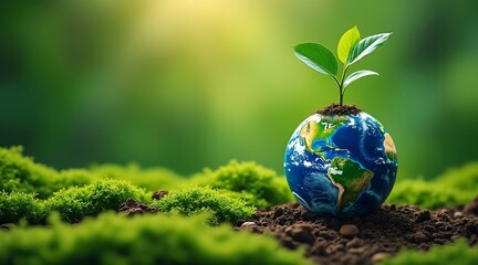 Earth with a seedling growing from it, symbolizing growth and nature
