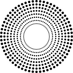 Radial rays made of dots encircle a hollow center in this circular design.