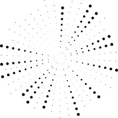 Tapered dotted rays of varying lengths converge toward a central point in an explosive layout.