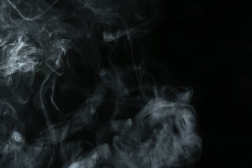 Hookah smoke on black background, closeup. Space for text