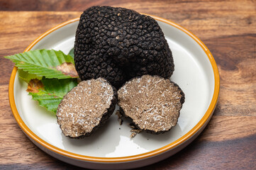 Delicious mushrooms, fresh black summer truffle mushroom from Italy for making truffle dishes with tasty aroma, culinary in France