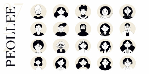 Diverse collection of hand drawn character portraits