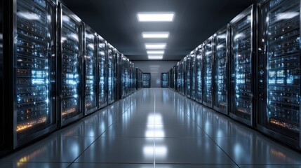 Obraz premium Server racks in a data center, illuminated