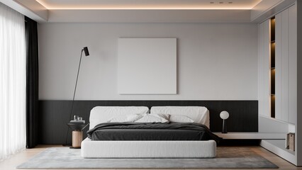 Frame poster mockup in a modern dining room interior. 3D rendering, 3D illustration.