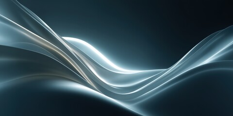 Obraz premium Smooth, glossy metallic silver waves curve on a deep blue-black background with gentle highlights