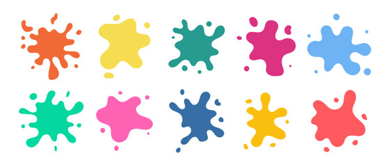 Collection of colorful paint splashes falling on white background. Vector illustration