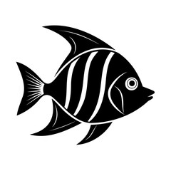 Stylized Black and White Angelfish Silhouette Vector Art