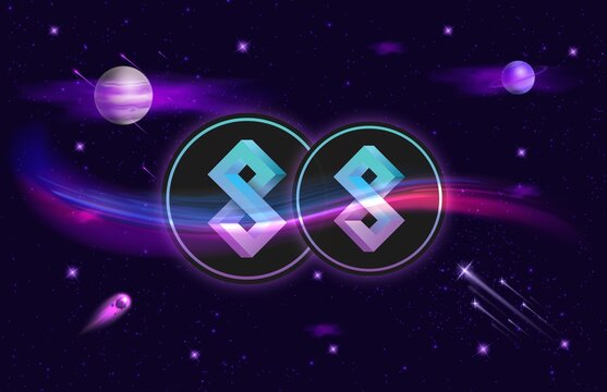 Images of cryptocurrency logos on digital background. solanium-slim coin. 3d illustrations.