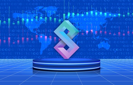 Images of cryptocurrency logos on digital background. solanium-slim coin. 3d illustrations.