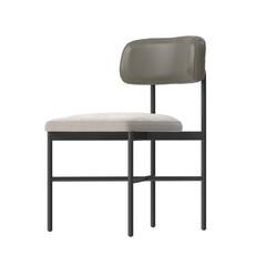 Modern Dining Chair, Black Metal Frame, Two-Tone Upholstery, Angled Perspective 3D Render