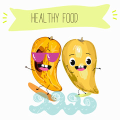 Canistel, Pouteria campechiana fruits, eggfruit thailand meal funny characters, hand drawn vector art.