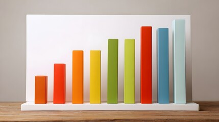 Colorful bar graph displaying upward trend, symbolizing growth, progression and positive results.