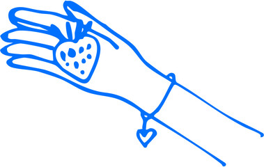A hand with a bracelet offering a berry, combining fashion and nature