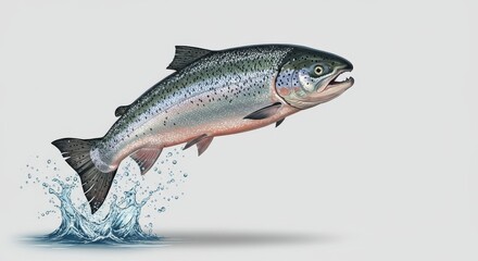 Obraz premium Illustration of salmon fish jumping out of water isolated on white background