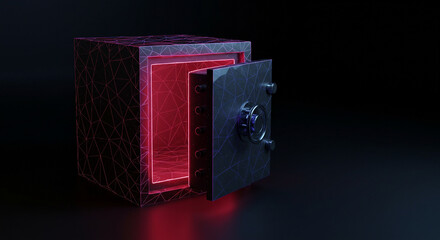 Obraz premium Metallic safe with open door illuminated by red light 