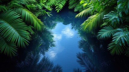 Obraz premium Tranquil jungle pool reflection