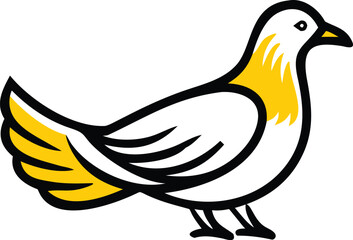 Pigeon with Yellow Accents and Bold Outlines on White Background
