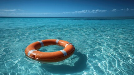 Tranquil ocean scene with life preserver