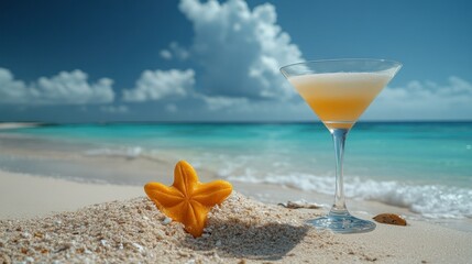 Obraz premium Tropical cocktail on a sunny beach