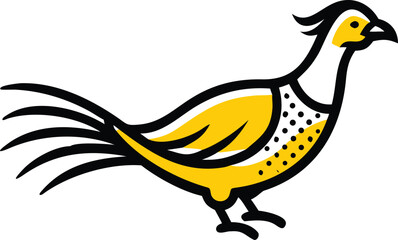 Minimalist Pheasant Design Yellow Accents on White Background Stock