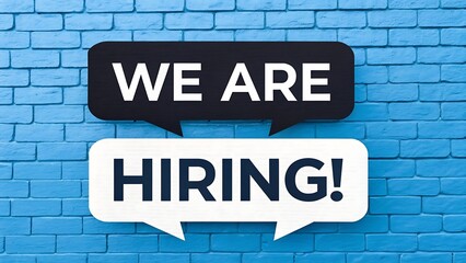 Fototapeta premium We are hiring announcement on textured blue brick background