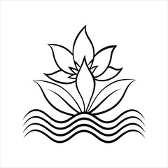 Obraz premium Stylized Botanical Line Drawing with Abstract Waves