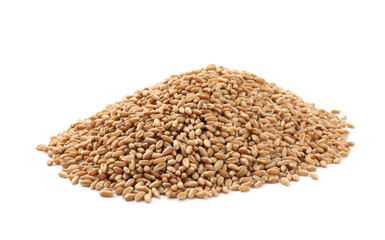 Pile of ripe wheat grains isolated on white