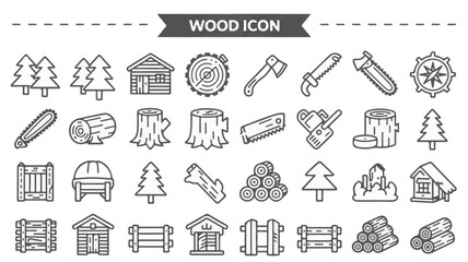 Fototapeta premium Forest industry icons featuring trees logs and tools wood lumber