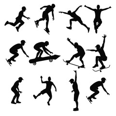 Dynamic vector illustrations of diverse urban boys and soccer player silhouettes in action, 