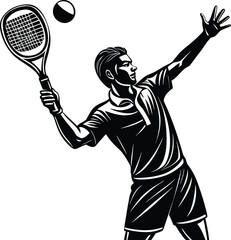 Tennis player serving pose in silhouette style vector illustration eps