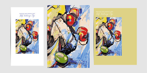 Set Artist Art painting abstract style paint brush impasto oil painting. Vector Art graphics