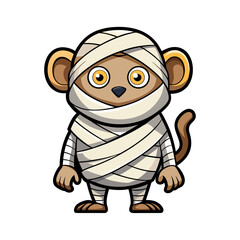 Funny Monkey Dressed as Mummy Wrapped in Toilet Paper – Halloween Cartoon Vector for Kids, Stickers, and Party Decor
