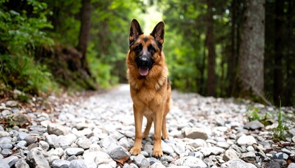 Naklejka premium German Shepherd in Forest Path (1)