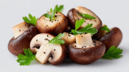 A bunch of mushrooms with parsley on top