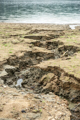 Soil erosion of the lake bottom with water shortage