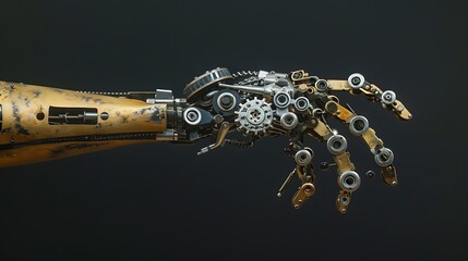 Intricate Mechanical Prosthetic Arm with Detailed Gears and Robotic Hand Design